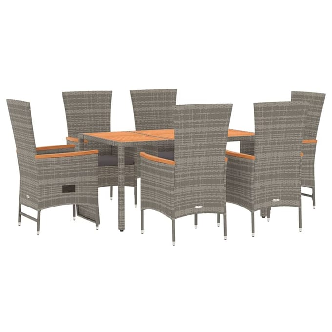 vidaXL - 7-delige - Tuinset - met - kussens - poly - rattan - grijs
