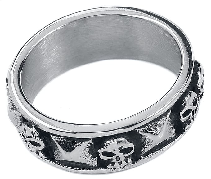 etNox hard and heavy Ring - Skulls and Rivets - voor Mannen - zilverkleurig