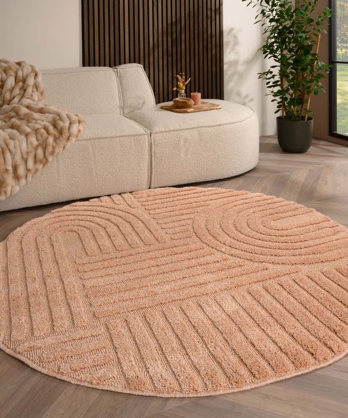 Scandinavisch vloerkleed rond - Aven zalmroze 80