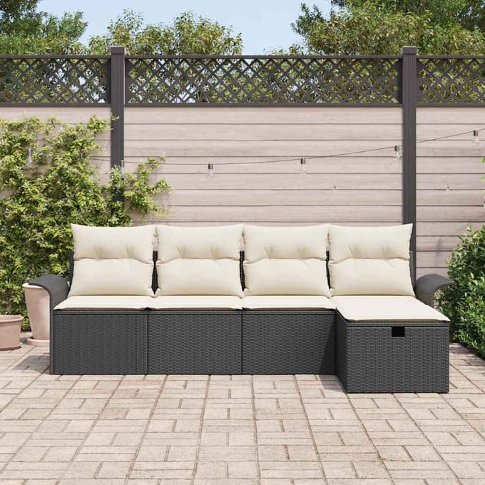 vidaXL - Tuinbank - Set - 5 - st - Zwart - en - Crème - 55 - x - 55 - x - 37 - cm - poly - rattan