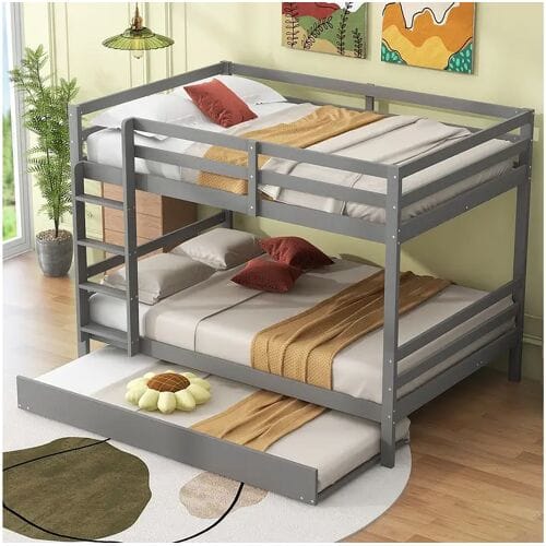 Merax Stapelbed 140 x 200 cm met uitschuifbed 90 x 200 cm - leuning en trap - MDF-hout - grijs