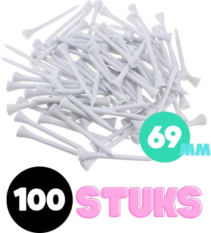 Golf tees hout - 100 stuks - 69mm - Wit - Golf accesoires - Golfset - Golftees - Golftee - Golfaccesoires