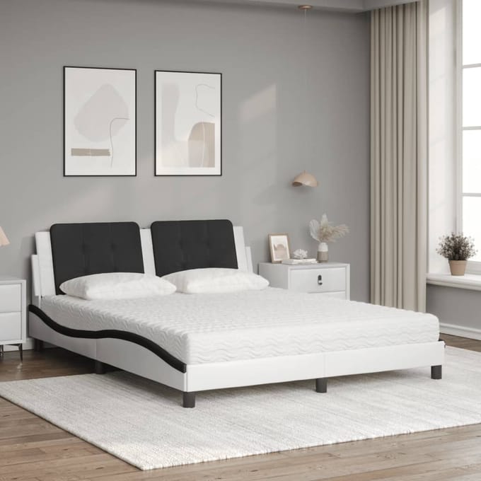 vidaXL - Bed - met - matras - Zadar - kunstleer - wit - en - zwart - 160x200 - cm