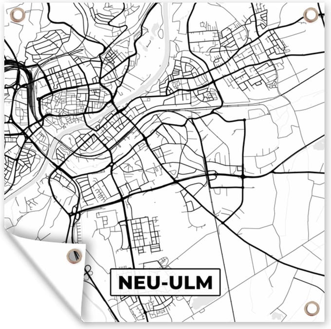 Tuindoek Neu-Ulm - Kaart - Stadskaart - Plattegrond - 100x100 cm