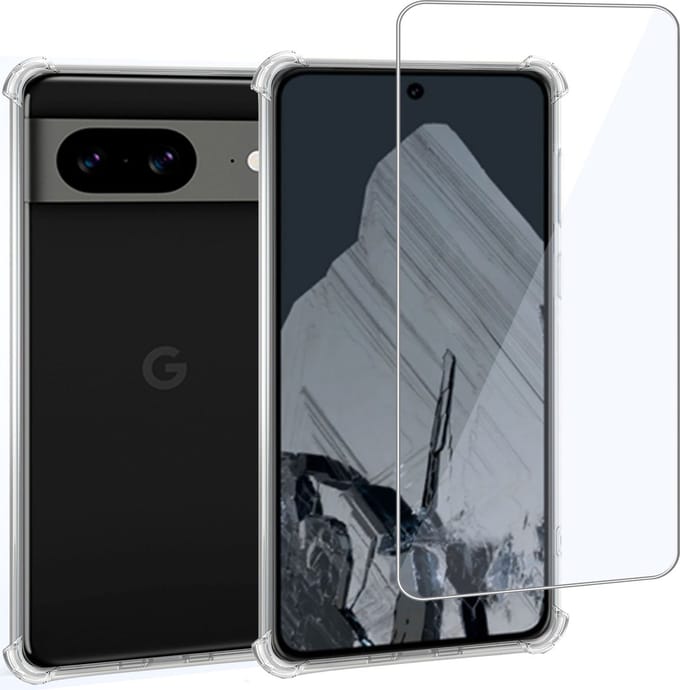 Geschikt voor Google Pixel 8 Pro Hoesje + Screenprotector – Gehard Glas Cover + Shock Proof Case – Transparant