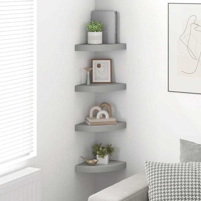vidaXL - Hoekschappen - zwevend - 4 - st - 25x25x3,8 - cm - MDF - grijs