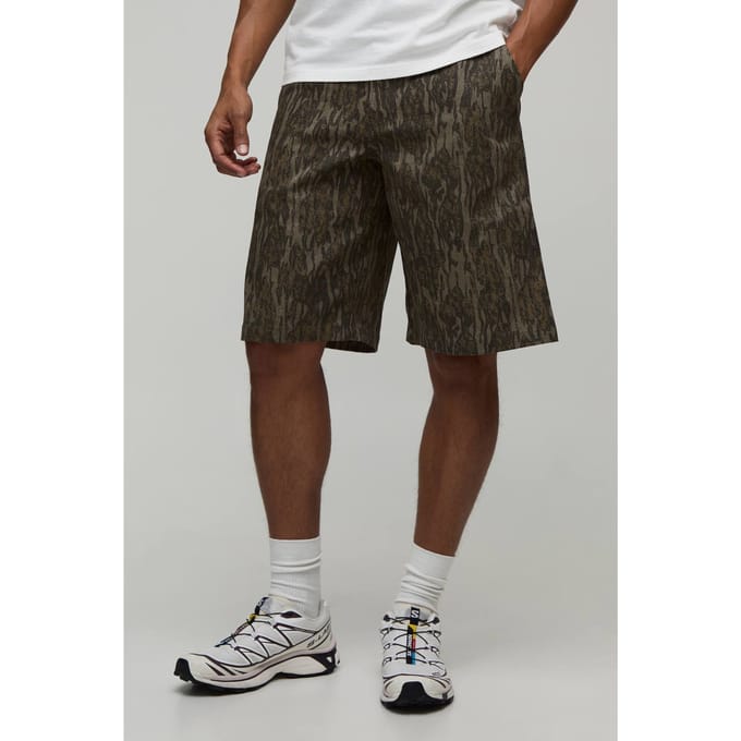 Regular Fit Camo Twill Co-ord Short | Khaki | Size 34