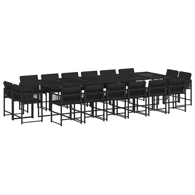 vidaXL - 17-delige - Tuinset - met - kussens - poly - rattan - zwart