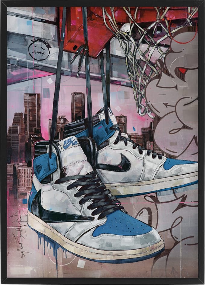 Sneaker print fragment high basket 30,6x43 cm (A3) *ingelijst & gesigneerd