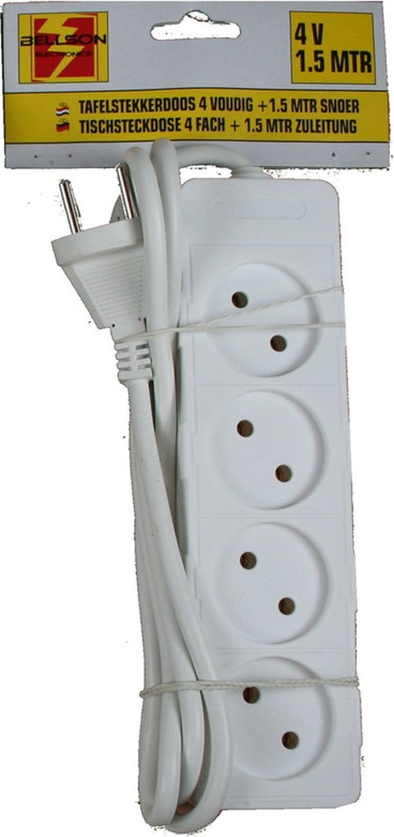 2x Stekkerdoos 4-voudig wit - 1,5 meter - Witte stekkerdozen - Verlengsnoeren/verlengkabels