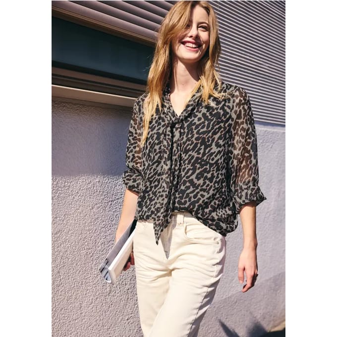Blouse met lange mouwen van chiffon met strik