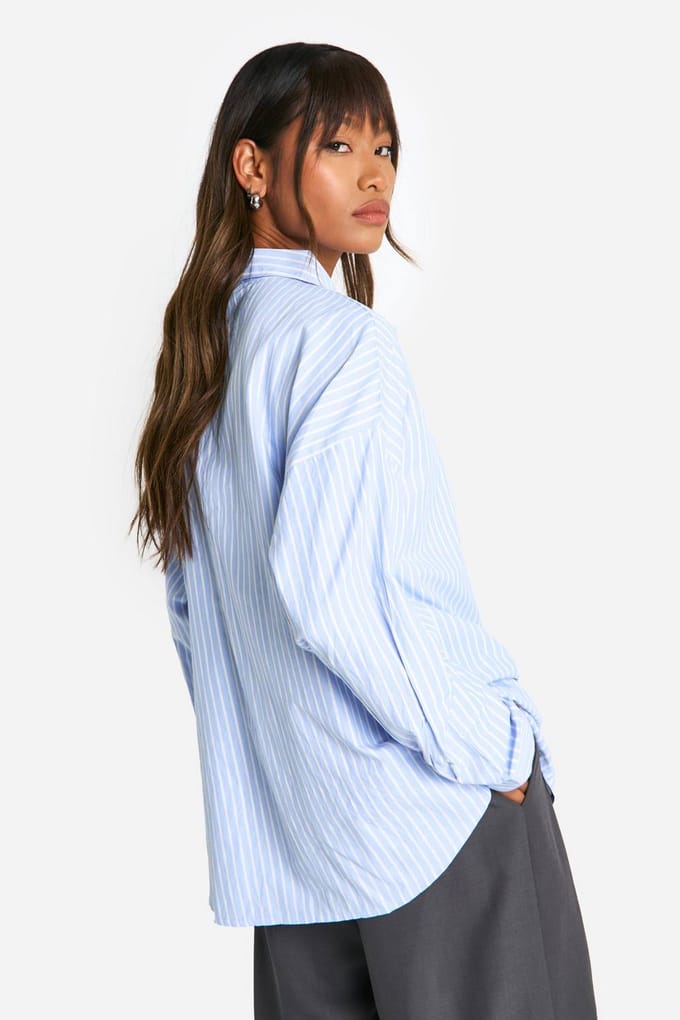boohoo Dames Stripe Oversized Shirt | Babyblauw | Maat: 36