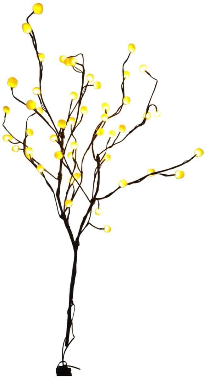 Luca Lighting Decoratieve tak geel, 48LED,Op batterijen met timer,H100xD20-40cm