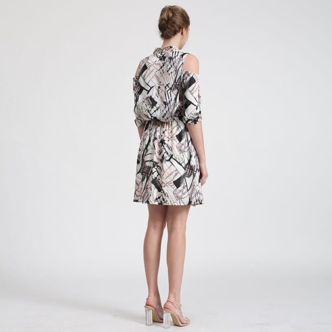 Geometrische print vleermuismouwen wrap effect -jurk