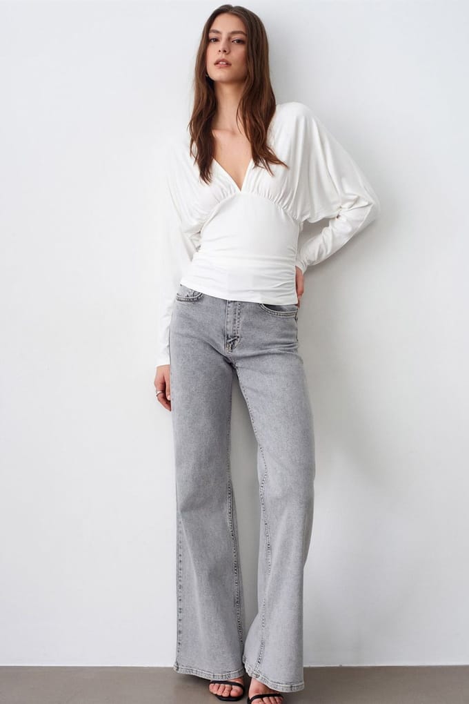 Slim Fit V-Hals Wikkelblouse