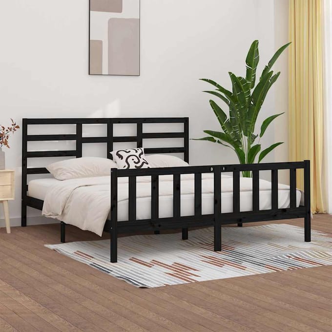 vidaXL - Bedframe - massief - grenenhout - zwart - 200x200 - cm
