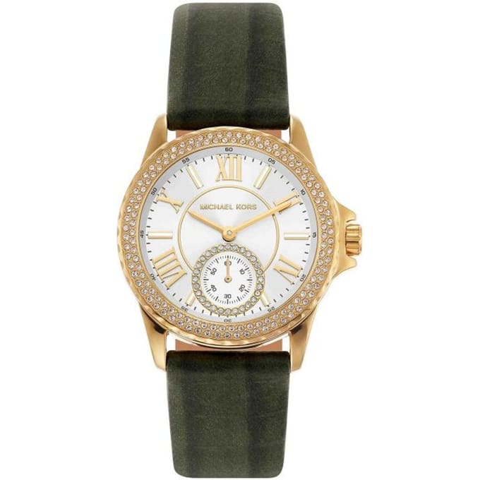 Michael Kors Mini Everest Driewijzer Amazon Suede Krokodillenleer Horloge MK4720 zwart