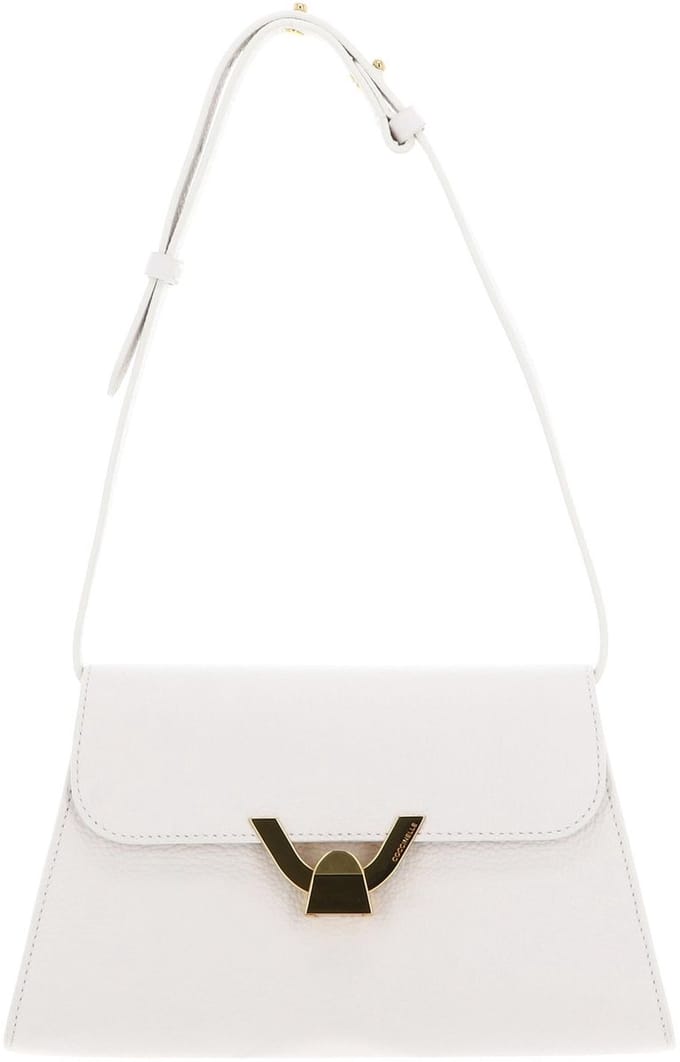 COCCINELLE Leren Schoudertas Avondtas Dew Handbag Grained Leather Blanco Crème