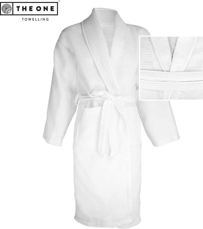 The One Towelling Hotel Waffle Badjas - L/XL- Kamerjas - 100% Katoen - Wit