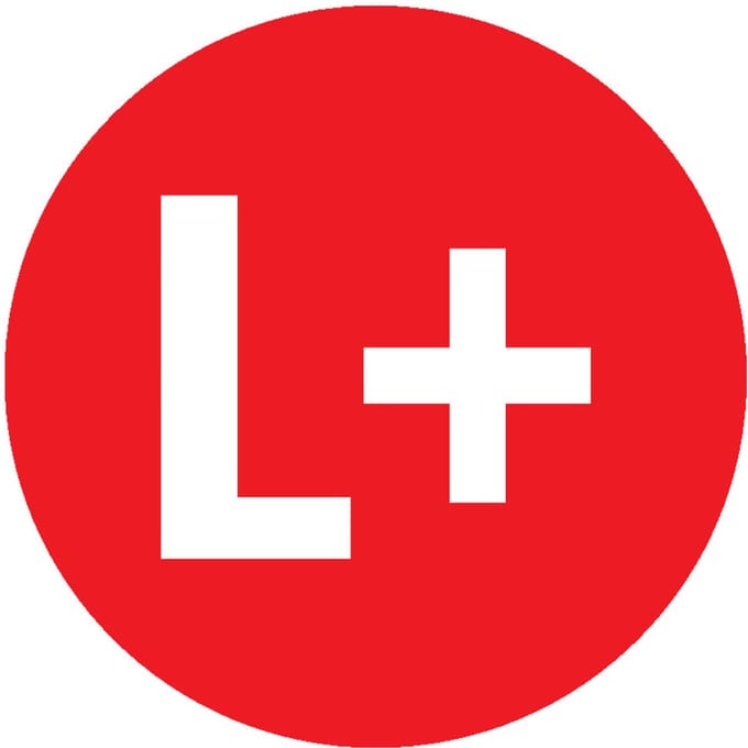 Positieve gelijkstroom L+ sticker, vel, rood wit 16 mm - 20 per vel