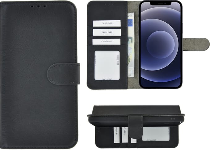 Geschikt voor iPhone 12 Pro Hoesje - Book Case Wallet Zwart Cover