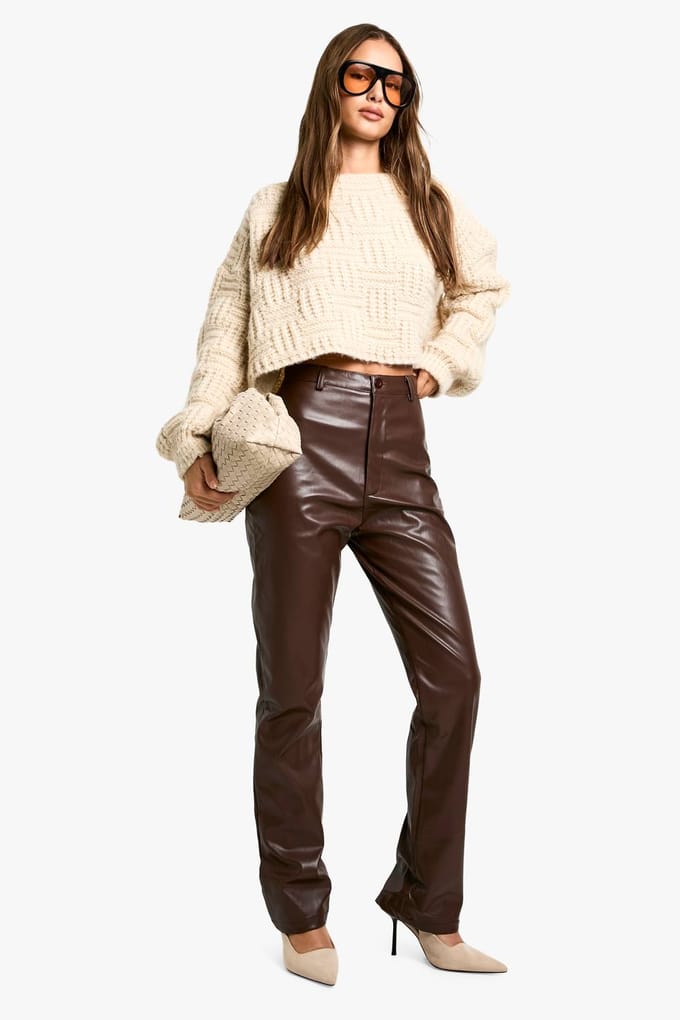 boohoo Dames High Taille PU-broek | Bruin | Maat: XS