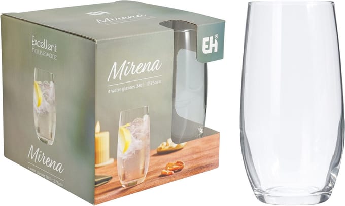 Excellent Houseware Glazen Set - 360 mL, Set van 4