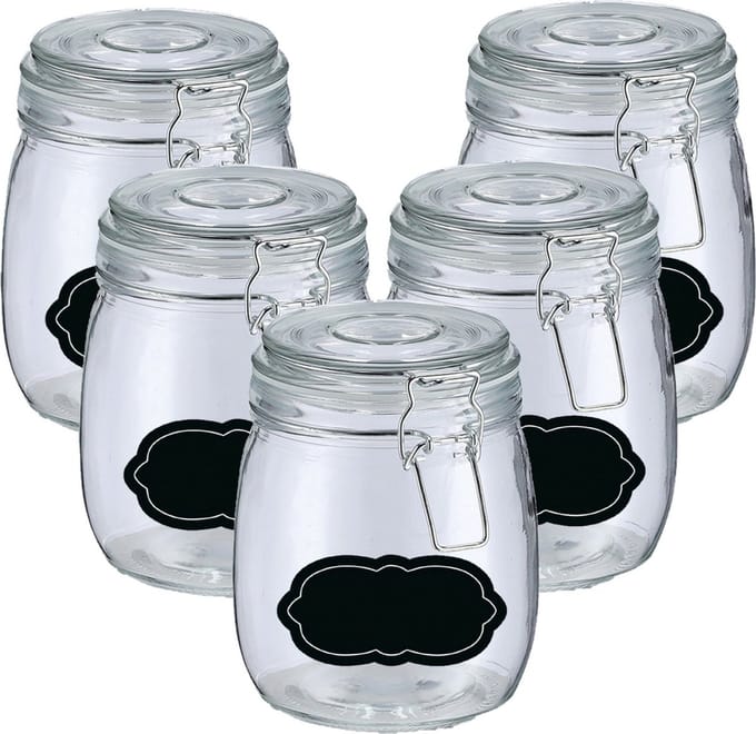 Weckpot/inmaakpot - 10x - 750 ml - glas - met beugelsluiting - incl. etiketten