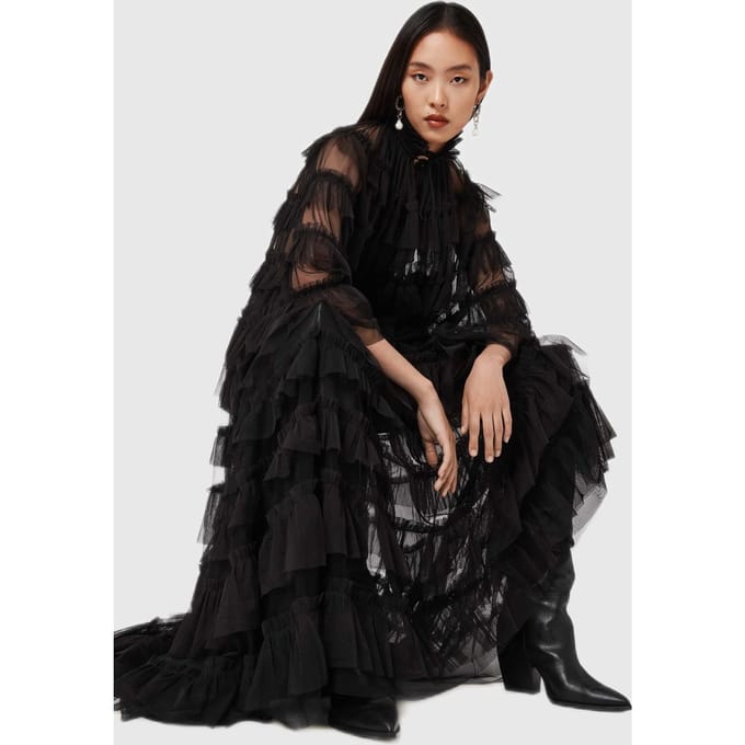 AllSaints Aude Ruffle Skirt Black Taglia: 6 | Maxi gonne Outlet | Donna | Nero