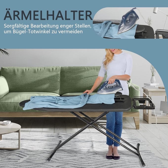 Opvouwbare Strijkplank 122 x 38 cm - In hoogte Verstelbaar met Strijkijzerhouder