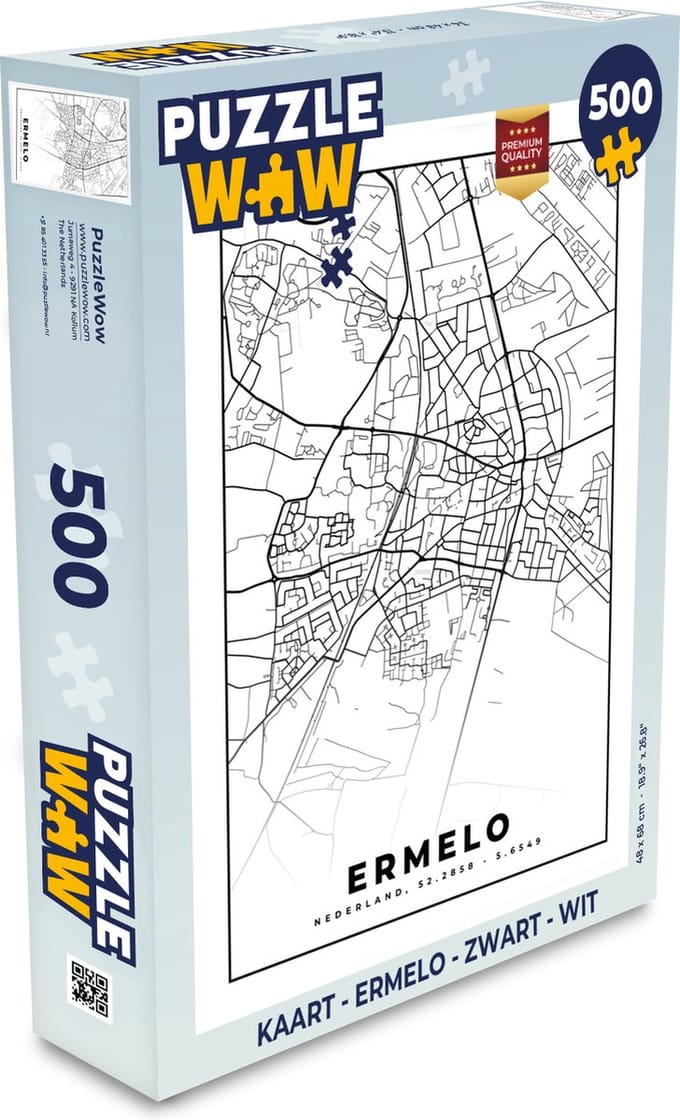 Puzzel Kaart - Ermelo - Zwart - Wit - Legpuzzel - Puzzel 500 stukjes