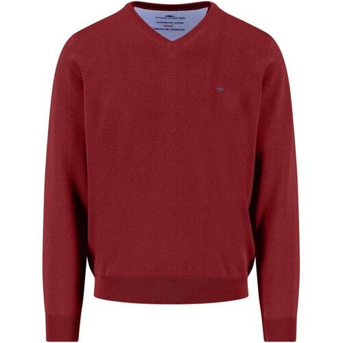 Fynch-Hatton Trui Uni Color Superfine Cotton V-Neck Garnet Red / male