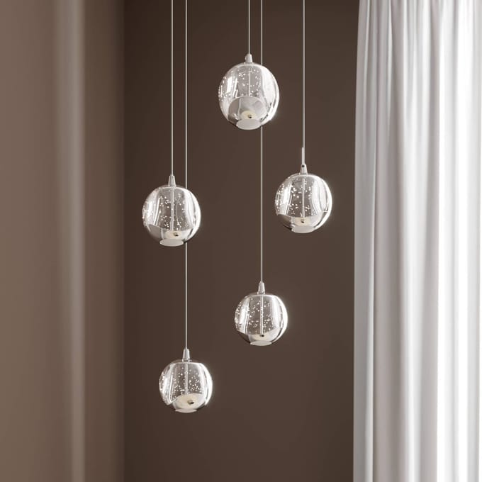 Lucande LED hanglamp Hayley, Ø 30 cm, 5-lamps, chroom, glas