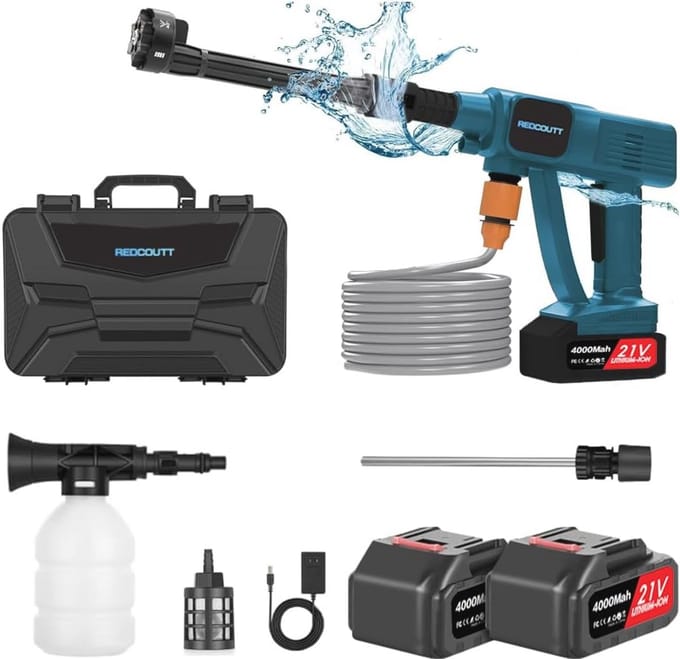Draadloze Hogedrukreiniger - 21V met 6 in 1 Multifunctionele Sproeier en 2 Accu's