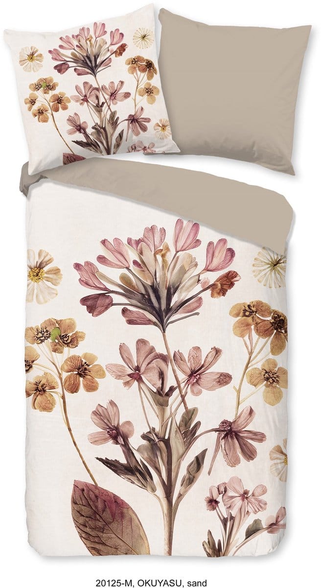 Pure dekbedovertrek bloemen - 2 persoons 200x200/220 cm - Zand - Microvezel