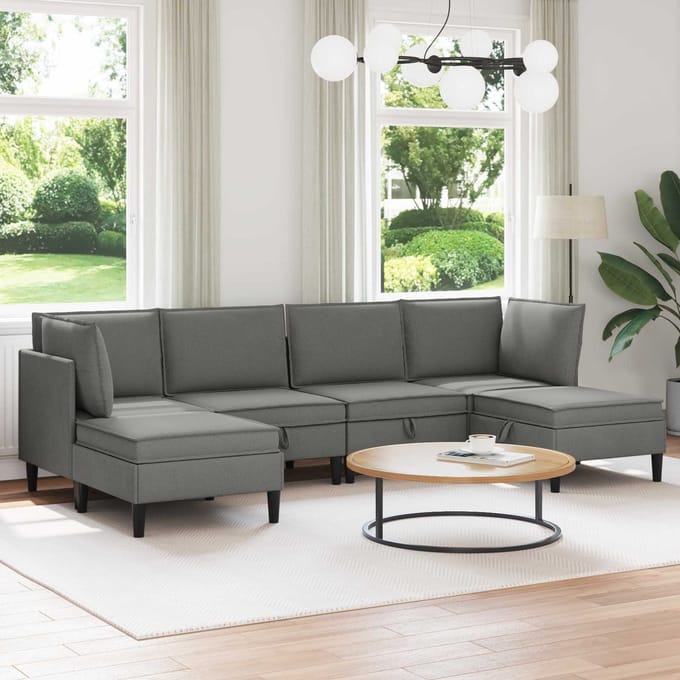 vidaXL - Woonkamer - Meubelset - 6 - st - Donkergrijs - Stof