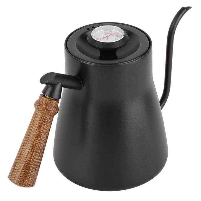 850ml Roestvrijstalen Drip Over Koffieketel Zwanenhals met Houten Handvat black