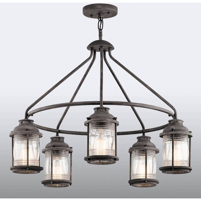 Kichler LED Kroonluchter | 5X E27 Max 60W | IP44 | Dimbaar | Weathered Zinc