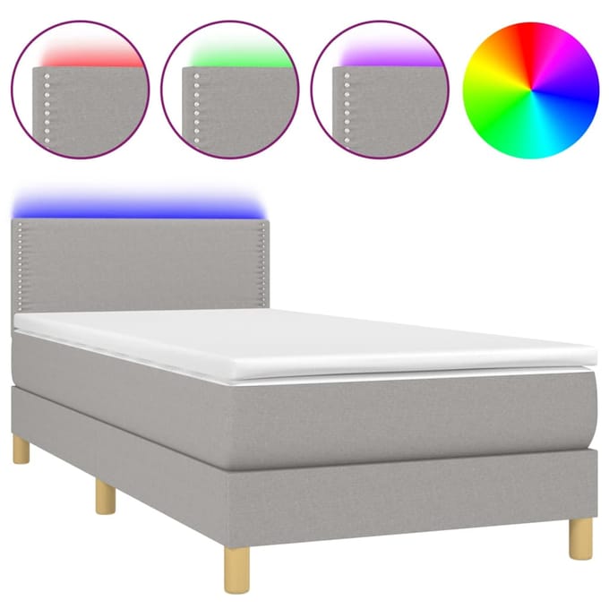 vidaXL - Boxspring - met - matras - en - LED - stof - lichtgrijs - 80x200 - cm