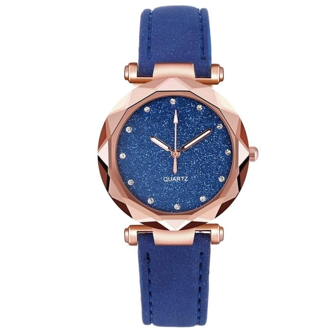 Fako - Horloge - Stars - PU Suède - 34mm - Donkerblauw