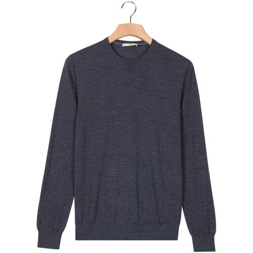 Thomas Maine Trui Crew Neck Pullover Single Knit Merino Wool Indigo / male