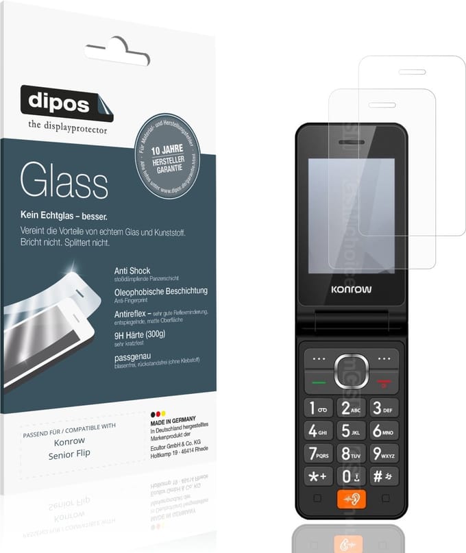 dipos – 2x Matte Pantserfolie geschikt voor Konrow Senior Flip | 9H Screenprotector
