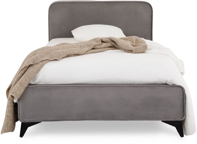 Gestoffeerd bed LAVORO 90x200 cm met lattenbodem & fluweel – grijs