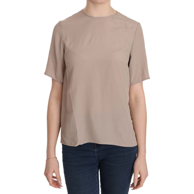 Dolce & Gabbana Beige Sjaalkraag Korte Mouwen Blouse
