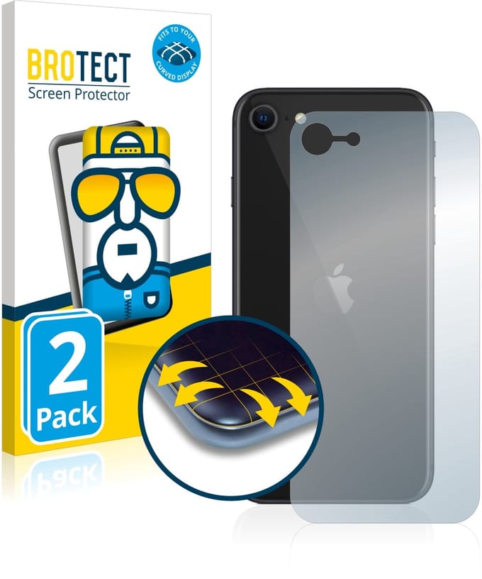 BROTECT - Screenprotector voor Apple iPhone SE 2 / SE 3 (Achterkant) - Folie Beschermfolie transparant volledig dekking - 2 Stuks
