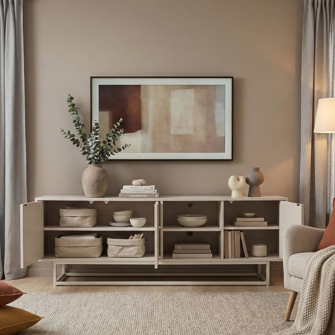 Commode Boxholm 160x30x57 cm havermout [en.casa]