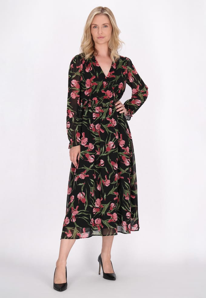 usha Jurk Dames Zwart Veelkleurig