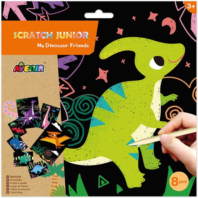 AVENIR Scratch Art - Dinosaurus - 8 Verschillende Krasplaten - 3 Jaar