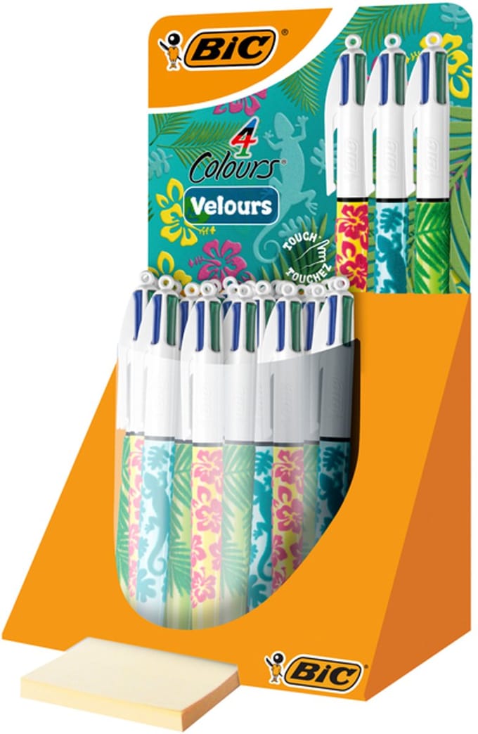 Balpen Bic 4kleuren Velours ass - 30 stuks