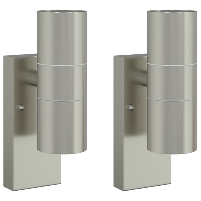 vidaXL Buiten Wandlamp 2 st Zilver 7 x 10 x 22 cm RVS en Glas